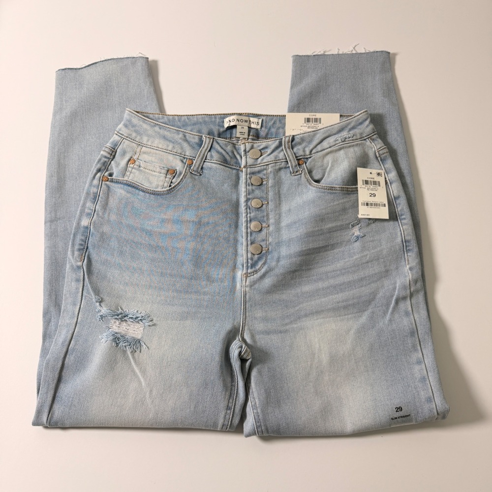 And Now This Womens Slim Straight High Rise Button Fly Jeans Reynolds Light 29